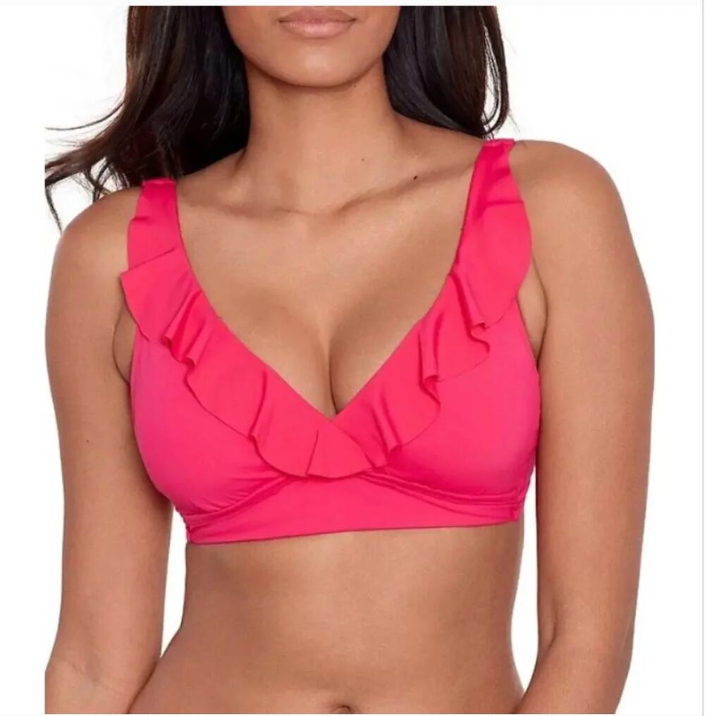 LAUREN RALPH LAUREN Ruffle Bikini Top Size 8 Pink Underwire Beach Club NWT